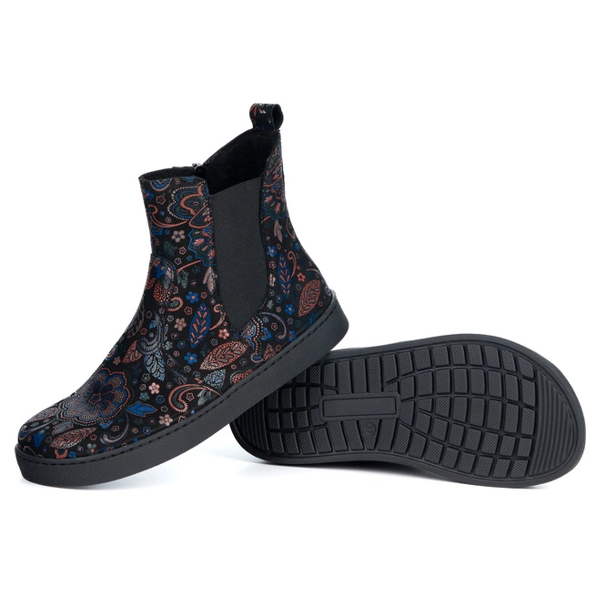 Skórzane sztyblety damskie barefoot Brooke – wzór etniczny (na grubszym spodzie)